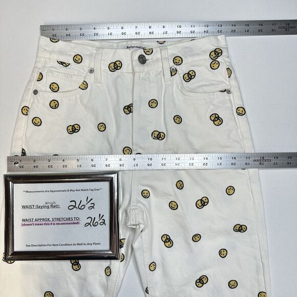 Reformation Jeans 26 High Rise Straight Mixed Emotions White Embroidered *Spot - Picture 8 of 13